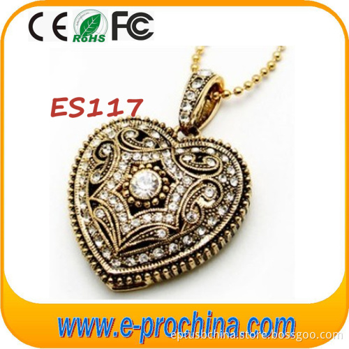 Customized Logo Crystal Heart Necklace USB Memory Sticks (ES117)